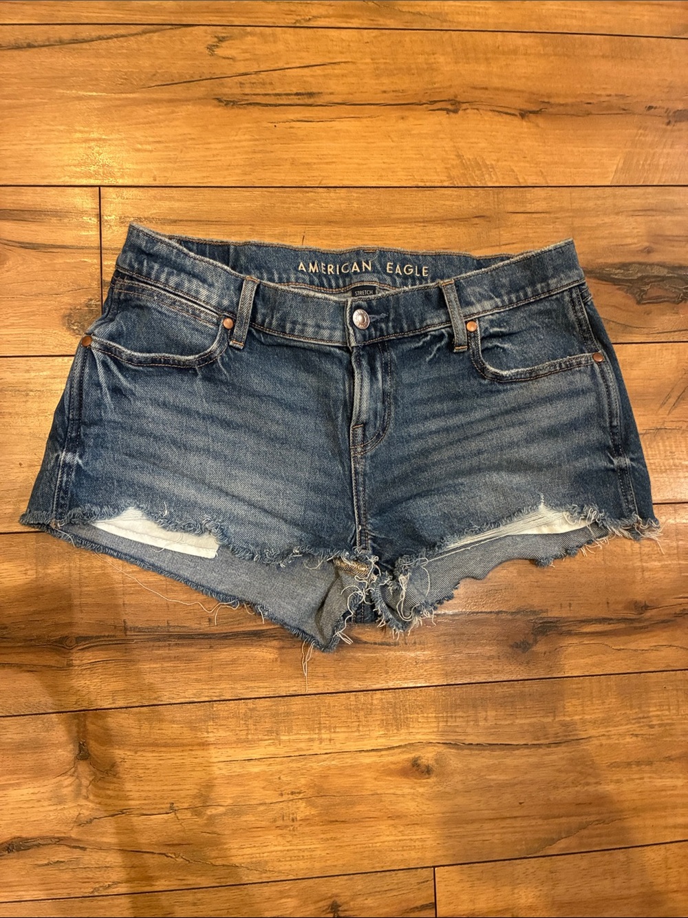 American Eagle Outfitters Distressed Dark Blue Denim Cutoff Shorts